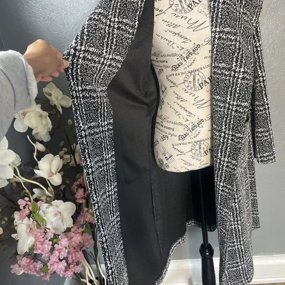 Stella Luce Open Jacket Black/White Size Medium Belted Midi Spring Fall - Picture 6 of 9